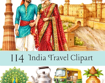 India Travel Clipart Bundle, Watercolor Landmarks, Cultural Elements (Digital Download)