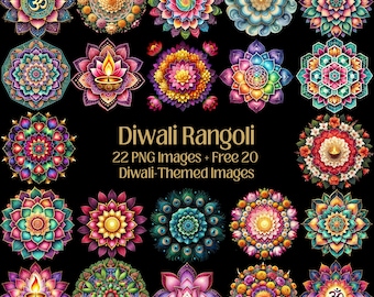 Clipart de Rangoli de Diwali en acuarela: PNG transparente, regalo (descarga digital)