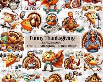 Funny Thanksgiving Clipart Bundle | Watercolor Turkey Meme PNG Stickers | Fall Humor Sublimation Designs