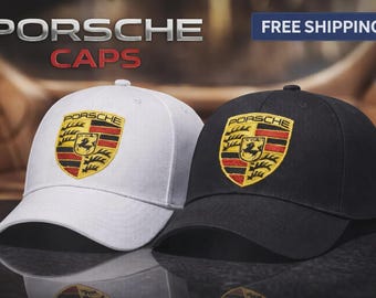 Porsche Adjustable BaseballSet of 2 Caps – Black  / White – Unisex Luxury Cap