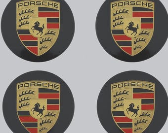 Set Of 4 Black And Gold Porsche Wheel Centre Caps | Black 76mm