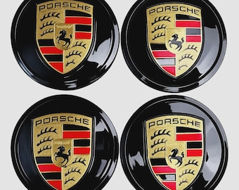 Set of 4 Wheel Center Caps Gloss Black 76mm:Porsche Cayenne, Macan, 911, 718