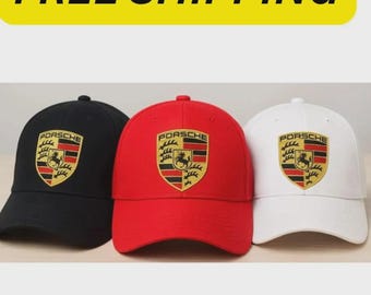 3x Porsche Adjustable Baseball Caps – Black / Red / White – Unisex Luxury Cap