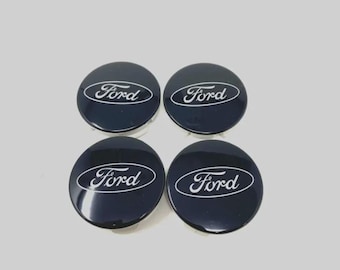 4x Ford Wheel Center Caps Blue on Black Gloss for Flex Ranger Taurus Explorer