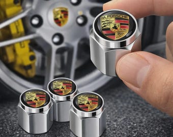 5 Pcs Porsche Silver Valve Aluminum Stem Caps with Colored Crest Set 99104460267