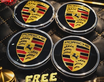 Porsche Wheel Center Caps, Black/Silver, 76mm, Set of 4