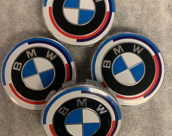 BMW White Blue Alloy 68mm Wheel Center Cap Hub Caps 50th Anniversary
