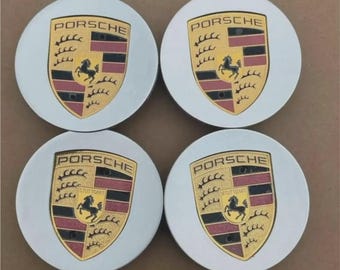 4 Porsche Silver Center Caps Concave 76mm Royal Crest 992 cayenne ,911, Carrera