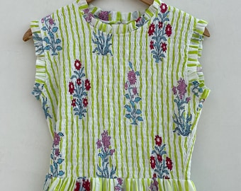 Hand Block Printed Cotton Maxi Dress | Sleeveless Floral Boho Dress