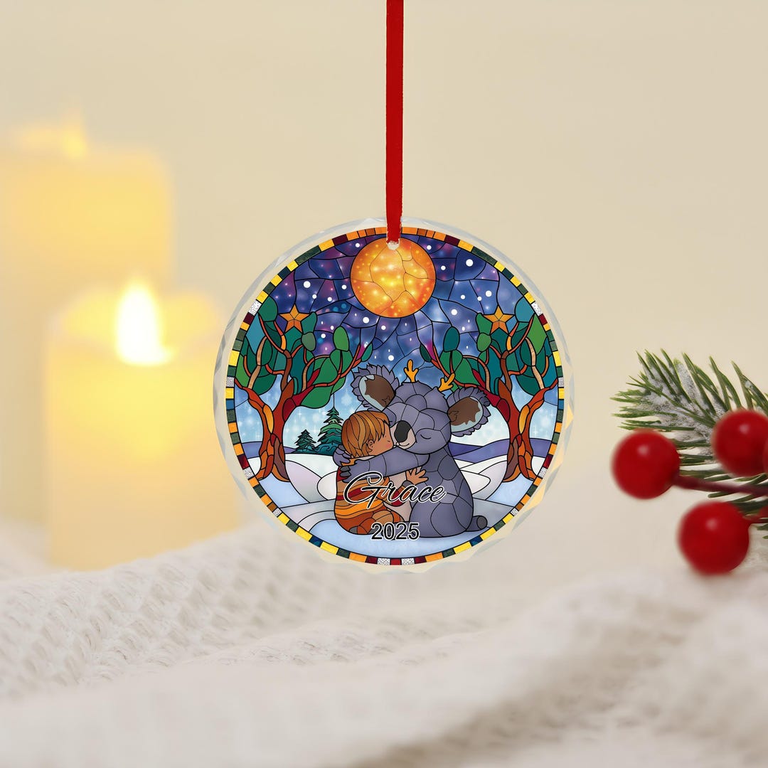 Personalized Koala & Child Stained Glass Christmas 2025 Ornament ...