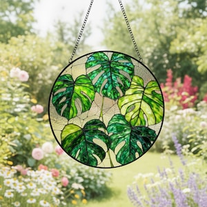 Monstera Leaf Stained Glass Suncatcher, Colorful Sun Catcher, Window Gift Suncatcher, Nature Inspired Gift Decor, Gift For Nature Lovers