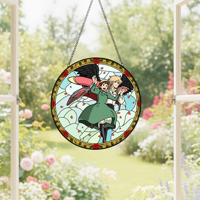 Howls Moving Castle Stained Glass Suncatcher, Colorful Ghibli Sun Catcher, Unique Gift Suncatcher, Window Hanging Decor, Gift for Anime Fan image 8