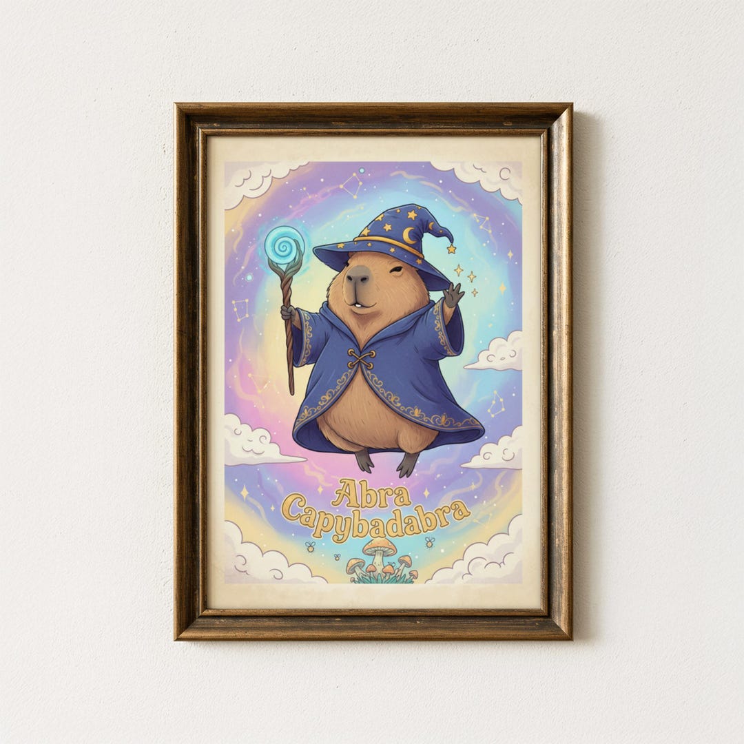 Capybara Wizard Print, Whimsical Funny Wallart, Magic Animal Decor ...