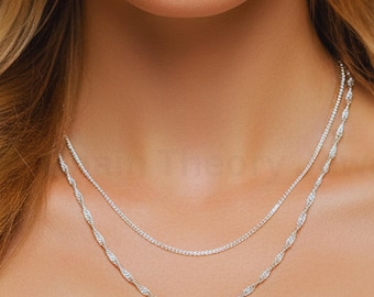 Double Layered Silver Necklace, Dainty Stacking Chain, Minimalist Layered Necklace, Everyday Jewelry, Gift for Her, Mothers Day Gift