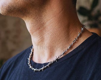Silver Thorn Necklace, Minimalist Barbed Chain in Stainless Steel, Barbed Wire Necklace, Gothic Chain, Fathers Day Gift