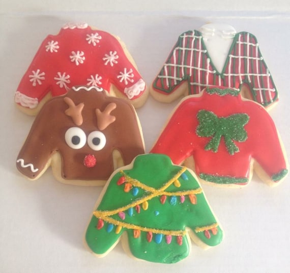 Ugly Christmas Sweater Cookies Holiday Cookies Christmas Cookie Christmas Party Cookie Exchange Christmas Favors Ugly Christmas Etsy