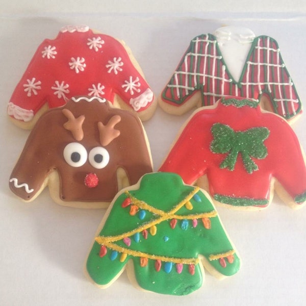 Ugly Christmas Sweater Cookies, holiday cookies, Christmas cookie, christmas party, cookie exchange, Christmas Favors, ugly Christmas