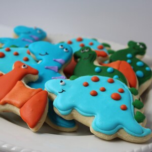 Dinosaur Cookies, sugar cookies, dinosaur party, decorated cookies, dinosaur birthday, dinosaur favors image 2