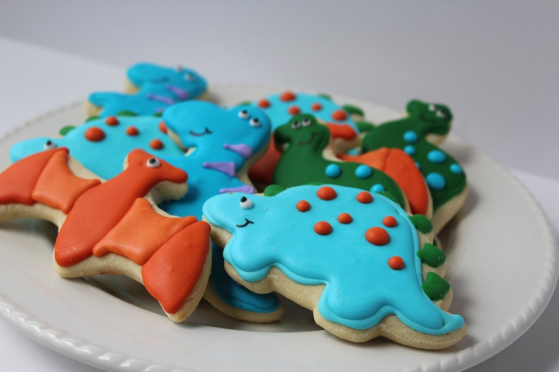 Dinosaur Cookies, sugar cookies, dinosaur party, decorated cookies, dinosaur birthday, dinosaur favors image 2