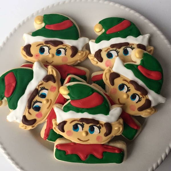 Elf Christmas Cookies, holiday cookies, elf cookie, elf gifts, cookie exchange, Christmas Favors, Decorated Cookies, Cookies, Christmas Gift