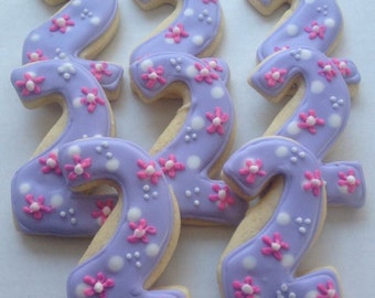 Number birthday cookies - first birthday girl - girl birthday - flower cookies - flower birthday   - purple birthday - custom cookies