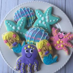 Mermaid Under the Sea Decorated Sugar Cookies - mermaid party -  mermaid birthday - under the sea baby shower - under the sea birthday