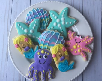 Mermaid Under the Sea Decorated Sugar Cookies - mermaid party -  mermaid birthday - under the sea baby shower - under the sea birthday