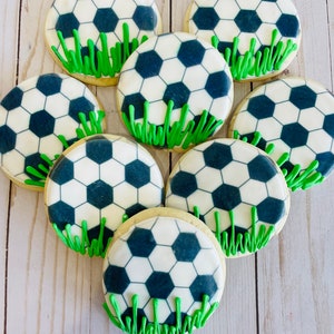 Soccer Ball Sugar Cookies - soccer cookies- socccer gifts - soccer birthday - soccer favors - sports birthday - soccer birthday party