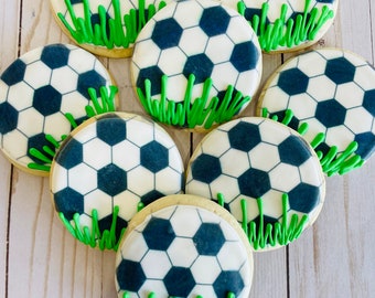 Soccer Ball Sugar Cookies - soccer cookies- socccer gifts - soccer birthday - soccer favors - sports birthday - soccer birthday party