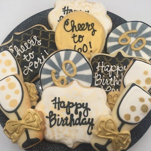 Black and Gold Birthday or Anniversary Sugar Cookies  - decorated birthday cookies - decorated anniversay cookies - milestone birthday
