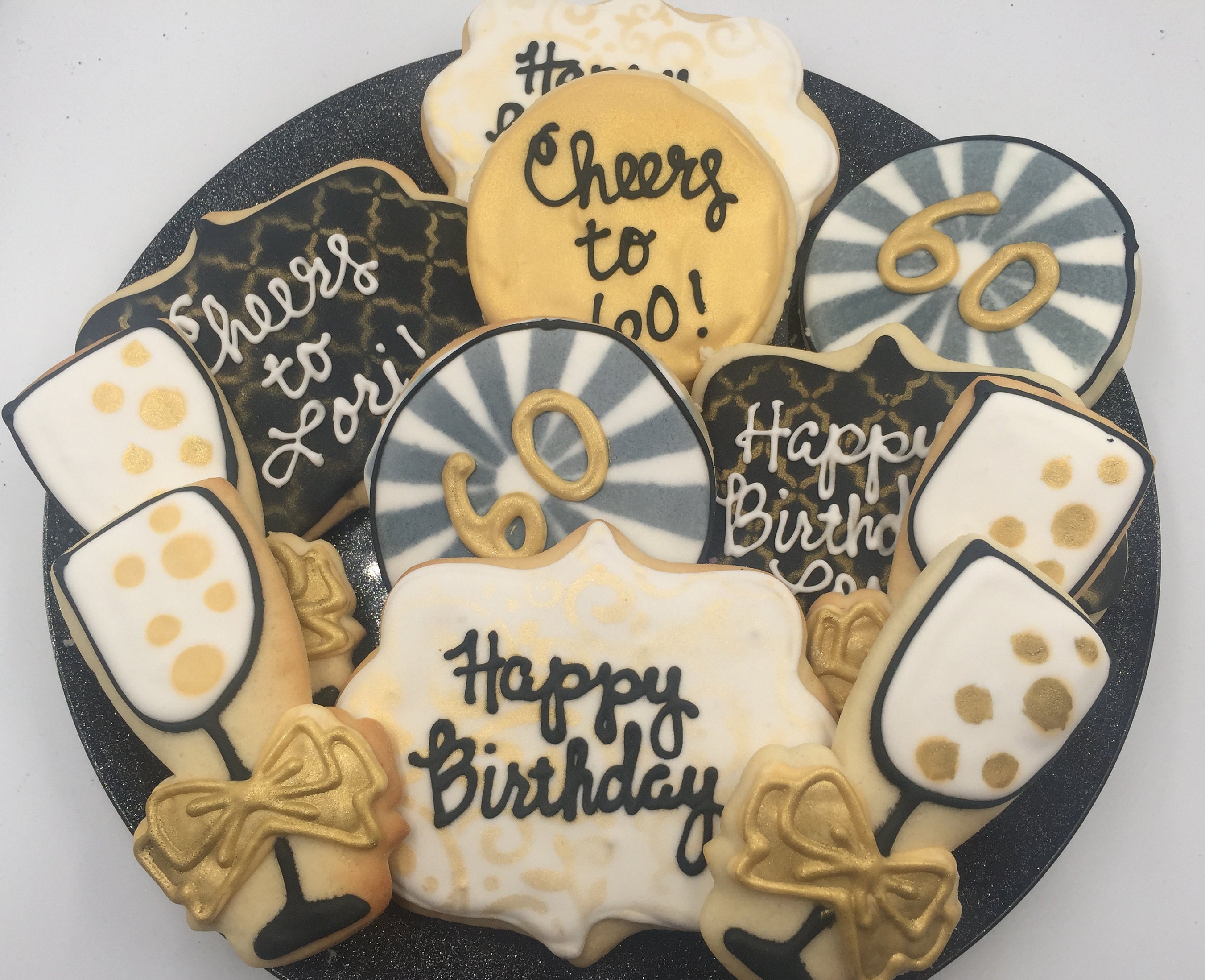 Black and Gold Birthday or Anniversary Sugar Cookies 