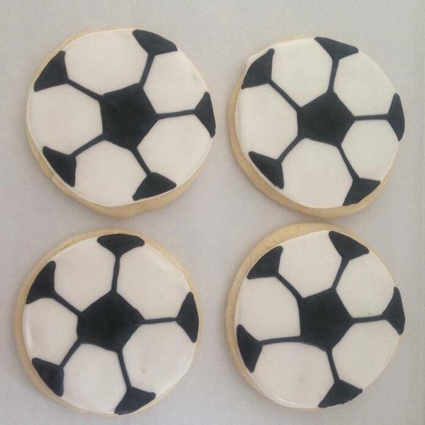 Soccer Ball Sugar Cookies - soccer cookies- socccer gifts - soccer birthday - soccer favors - sports birthday - soccer birthday party