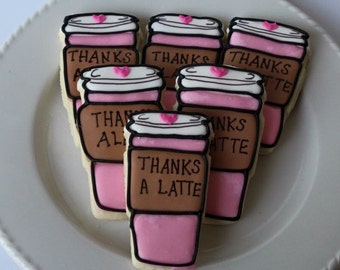 Thanks a latte, Thank You Cookie, sugar cookies, thank you cookies, cookies, thank you gift, coffee gifts, coffee lovers gift, teacher gift