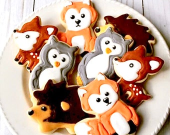 Woodland Cookies, fox cookies, woodland baby shower, woodland birthday, woodland animal cookies, deer cookies, owl cookies, hedgehog cookies