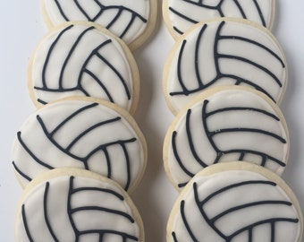 Volleyball Sugar Cookies, 12 decorated cookies, volleyball gifts, volleyball party favors, volley ball cookie, sports cookie, sports party