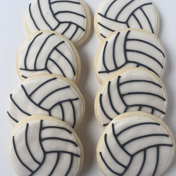 Volleyball Sugar Cookies, 12 decorated cookies, volleyball gifts, volleyball party favors, volley ball cookie, sports cookie, sports party