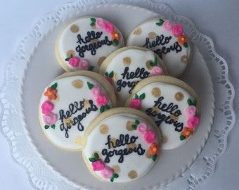 Hello Gorgeous  Sugar Cookies / BOHO party favor/ decorated cookie/ bohemian chic/ rustic cookies/ birthday cookies / birthday gift