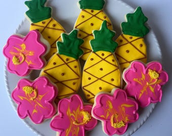 Tropical Cookies - luau cookies - luau party favors - tropical baby shower - tropical party - tropical party supplies - pineapple cookies