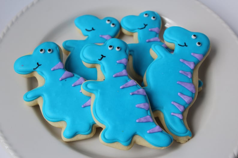 Dinosaur Cookies, sugar cookies, dinosaur party, decorated cookies, dinosaur birthday, dinosaur favors image 4