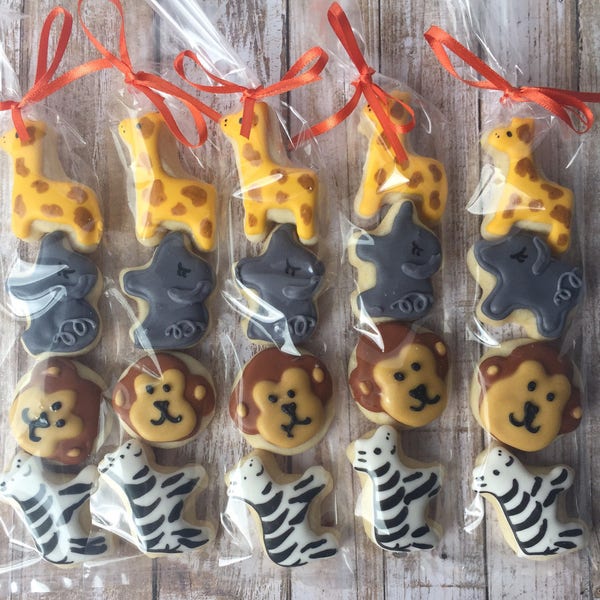 Mini Zoo Animal Birthday Sugar Cookies (1 bag) - Safari Birthday Party - Safari Baby Shower Favor - Zoo Baby Shower - Decorated Sugar Cookie