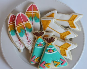 Wild One Sugar Cookies / BOHO party favor/ decorated cookie/ bohemian chic/ Triabl Party favors/ Teepee birthday/ Teepee baby shower