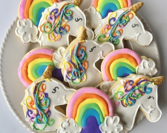 12 Unicorn and Rainbow Sugar Cookies - unicorn birthday - unicorn favors - unicorn party- rainbow cookies - girl birthday