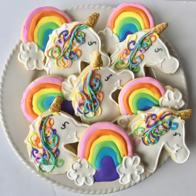 Unicorn And Rainbow Sugar Cookies Unicorn Birthday Unicorn Etsy