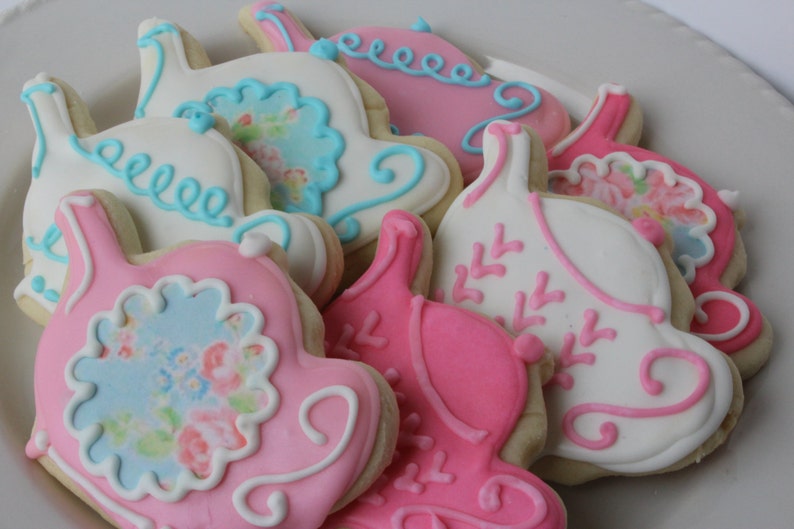 Tea Party Sugar Cookies, bridal shower, cookie favors, tea party favors, tea party birthday, tea party baby shower, tea party favors image 2