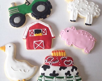 Farm Sugar Cookies, farm cookies, farm birthday, barnyard birthday, farm baby shower, decorated cookies, first birthday