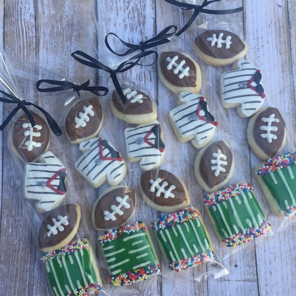 Mini Football Sugar Cookies - football birthday - sports birthday - football favors - fantasy football - sports favors - football party