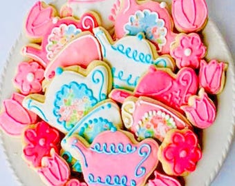 Tea Party Sugar Cookies, bridal shower, cookie favors, tea party favors, tea party birthday, tea party baby shower, tea party favors