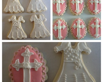 Baptism Cookies / First Communion/ Christening/ Baby Dedication/ Sugar Cookies/ Cross Cookies/ Favors