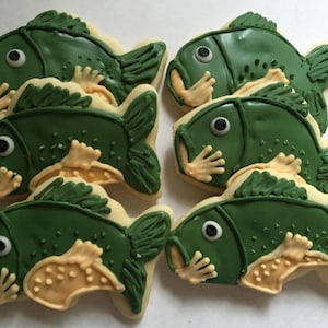 Fish sugar cookies, fishing gifts, fishing gifts for men, fish birthday, fathers day gift, gifts for dad, decorated cookie, bass fish, bass