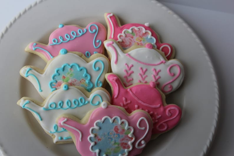 Tea Party Sugar Cookies, bridal shower, cookie favors, tea party favors, tea party birthday, tea party baby shower, tea party favors image 5